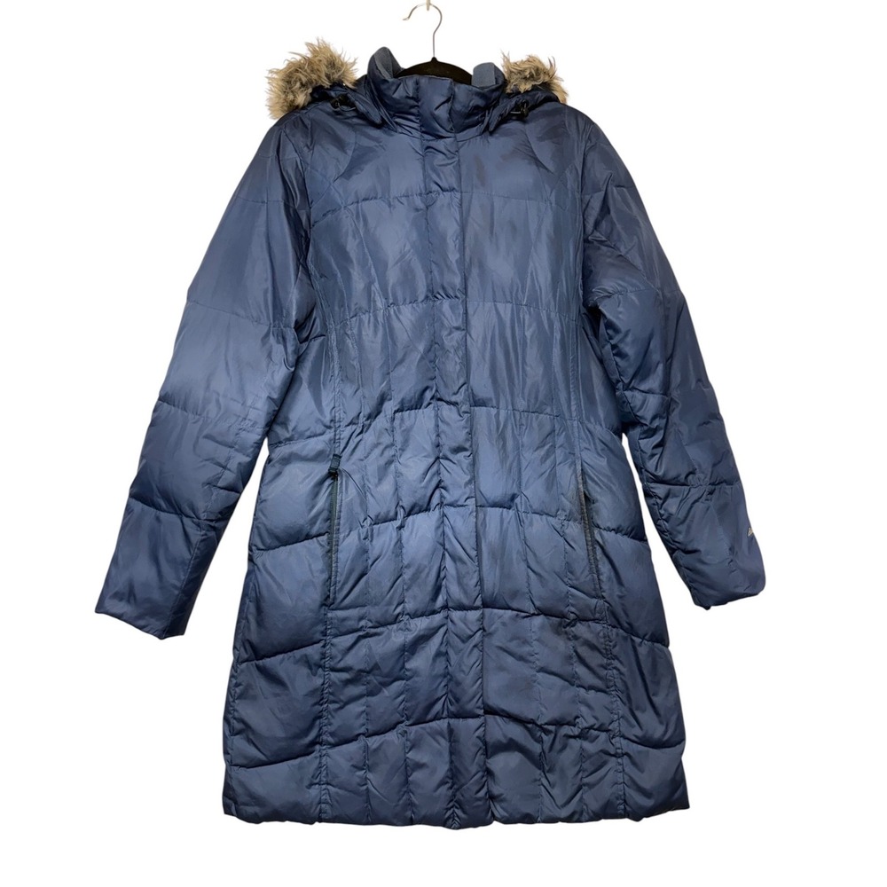 Eddie Bauer Sun Valley Down Parka Blue Faux Fur Hood Puffer Coat Womens TL Tall